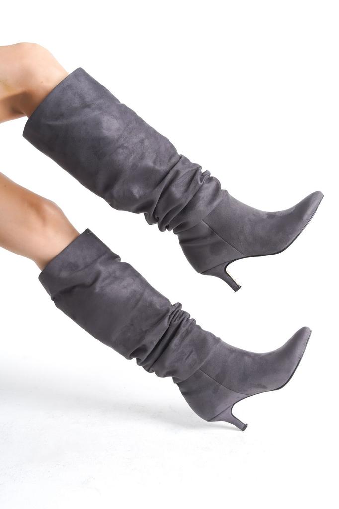 Women Modern Stylish Fashion Boots Boots Faux Leather Suede Short Thin Heeled Boots
