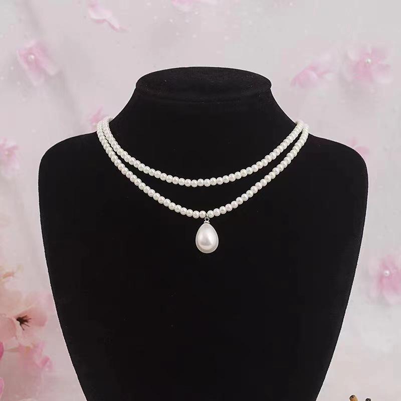 Double millet pearl water drop necklace Xiaoxiangfeng women s new neck chain collarbone chain Internet celebrity explosion factory