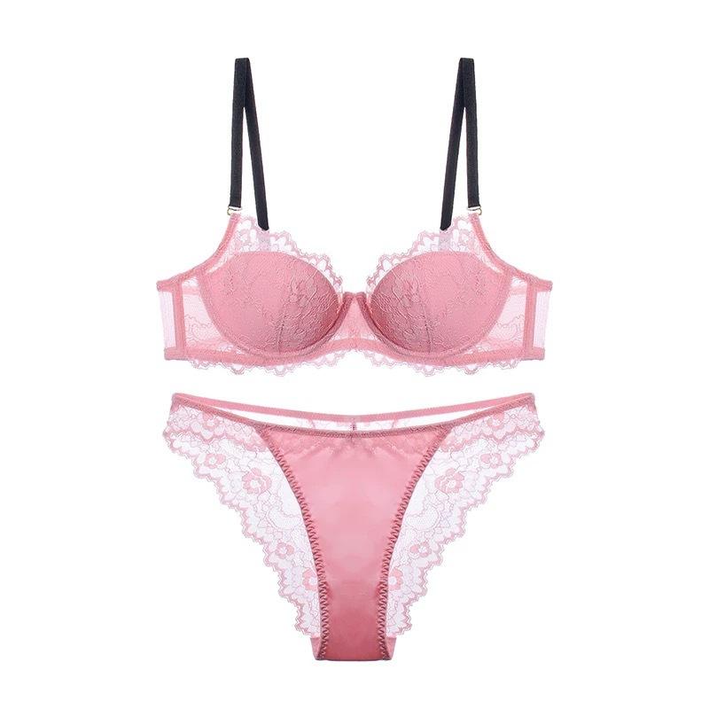 Sexy Lace Underwear French Dopamine Contrasting Color Large Size Underwear Small Chest Showing Large Gathering Bra Cover