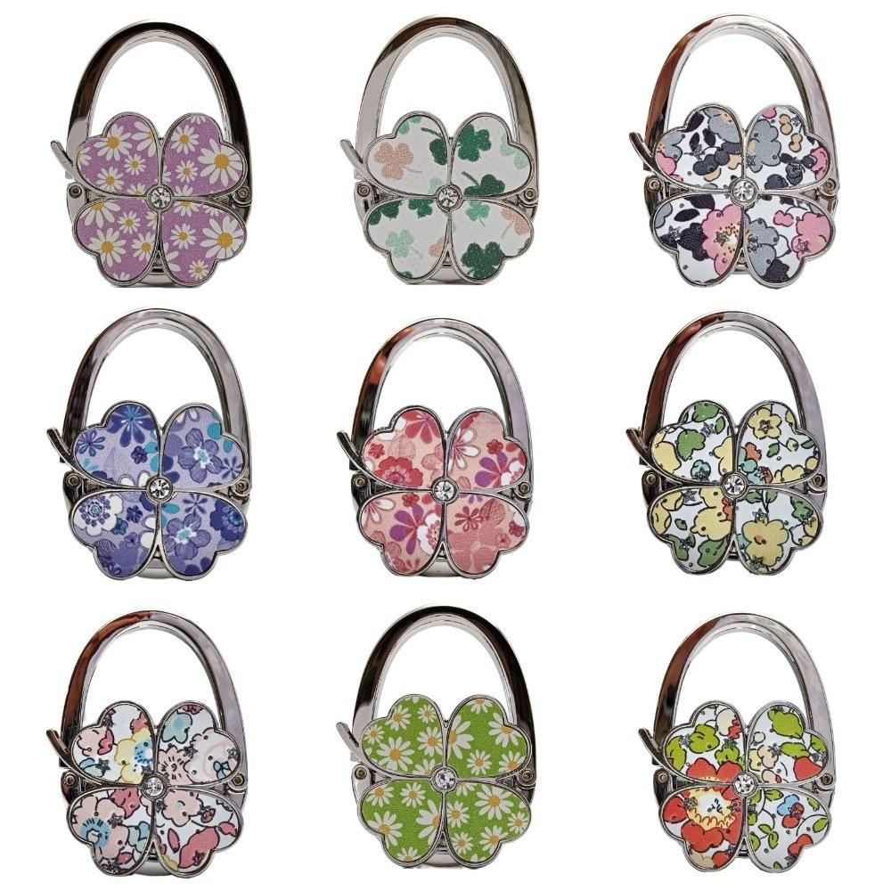Durable Four Leaf Clover Handbag Hook Flowers Foldable Purse Hanger Creative Pretty Purse Holder for Table