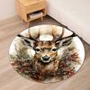 Christmas Reindeer Printed Round Rug Carpet Chair Rug Area Rug Entryway Doormats,for Office Chair Living Room Bedroom Kitchen Room.
