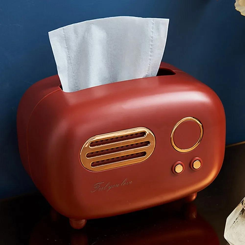Scatola per fazzoletti modello radio retrò Porta carta da tavolo Dispenser vintage Porta tovaglioli Organizzatore Scatola decorativa per salviettine umidificate