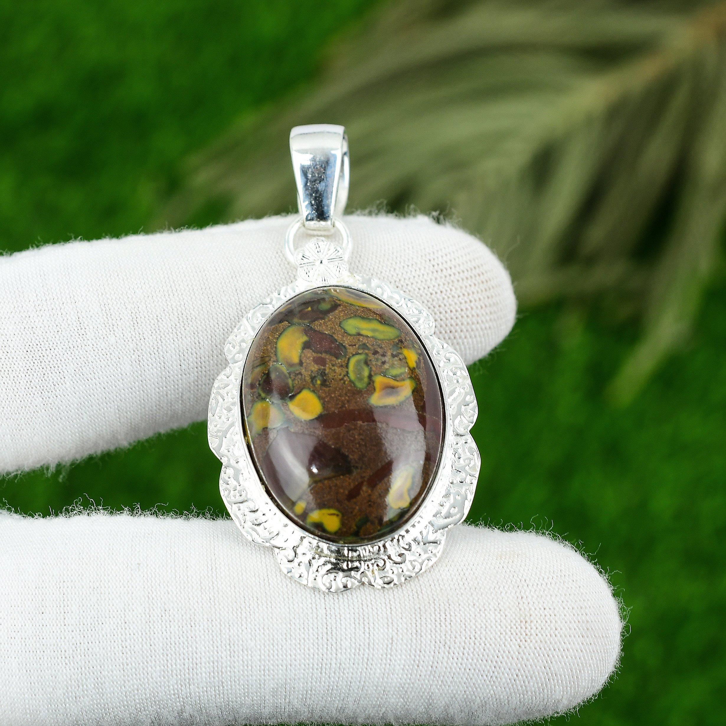 

День матери Сделка Овальный кулон из серебра 925 пробы с натуральной фруктовой яшмой для дочери