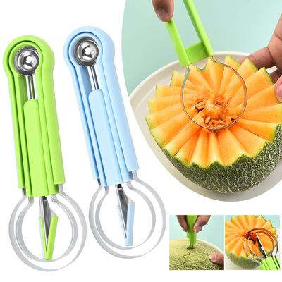 Conjunto de colher de frutas 3 em 1, ferramenta de limpeza fácil para esculpir frutas, acessórios de cozinha
