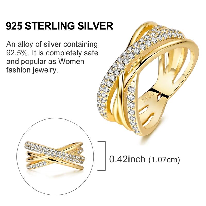 Ring 925 Sterling Silver Sparkling Gold Heart Star Moon Chain Ring For Women Man Girl Wedding Anniversary Part Ring Jewelry Gift