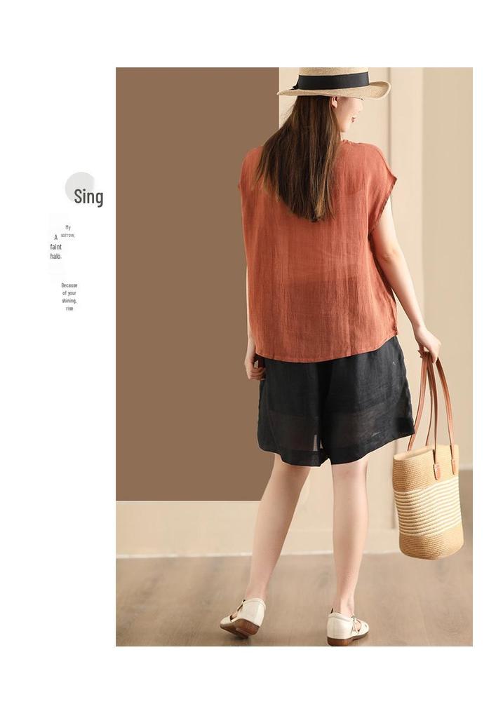 2026 Summer Women's Loose Fit Solid Color Short Sleeve Pullover Top