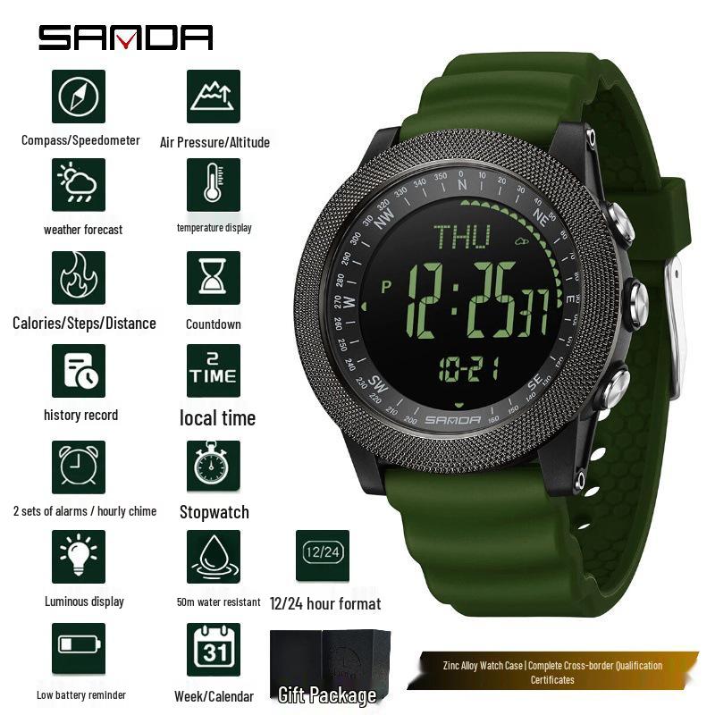 Sanda Multifunctional Sports Watch: Air Pressure, Temperature, Altitude, Weather Forecast, Compass, Pedometer, Luminous Display.