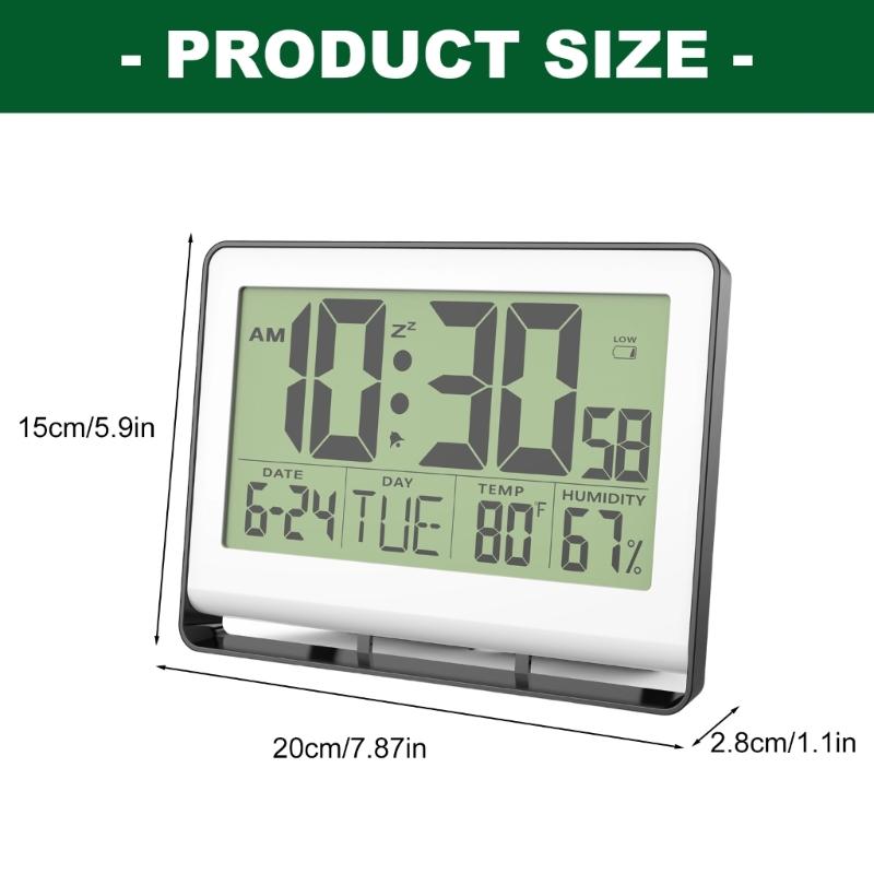 Wall Moutable Tabletop Digital Alarm Clock Large Screen LCD Temperature Hygrometer Display Backlight Battery Powered