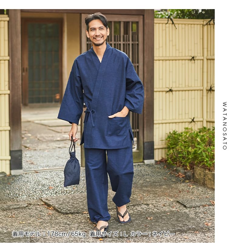 Watanosato Made in Japan Samue Kurume Weave Odpovídající Samui Samue Velká sada horní a spodní části pánské (XL, námořnictvo)