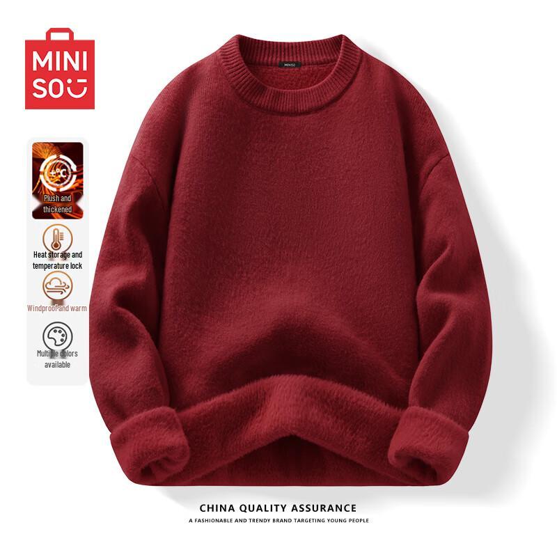 MINISO Men s Plush Lined Round Neck Knit Sweater M