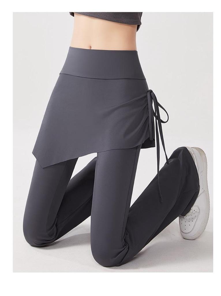 Women's Flared Leg Yoga Pants with Faux Two-Piece Skort - High Waist for Barre and Pilates Training