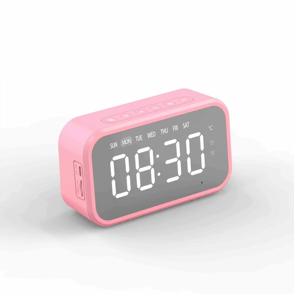 Smart Multi Mirror Digital Alarm Clock FM Radio Bluetooth Speaker TF Card Playback LED Display Table Clock for Home Office