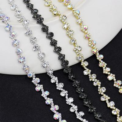 1 Yard Sliver Clear Crystal Rhinestones Trim Ribbon Metal Chain for Wedding Dress, Bag, Shoes Accessories