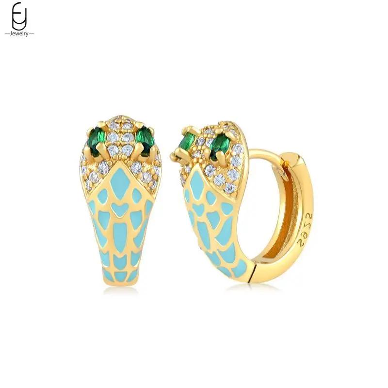 925 Silver Needle Vintage Snake Earrings Women Gold Round Ear Clips Punk Style Fashion Hoop Earrings Women Jewelry