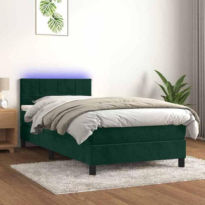 Maison Exclusive - Sommier à lattes de lit avec matelas LED Vert foncé 100x200 cm