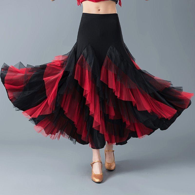 Women Flamenco Dancing Costume Waltz Ballroom Dance Dress Classical Competition Practice Layered Big Swing Spanish Skirts