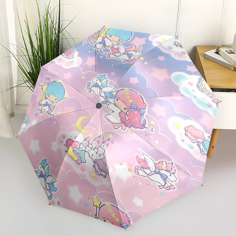 

1pc Little Twin Stars Automatic Opening/Closing Umbrella - Portable Three-Fold Design with 8-Bone Iron Frame, Perfect for Outdoor Use, Festive Gifts,