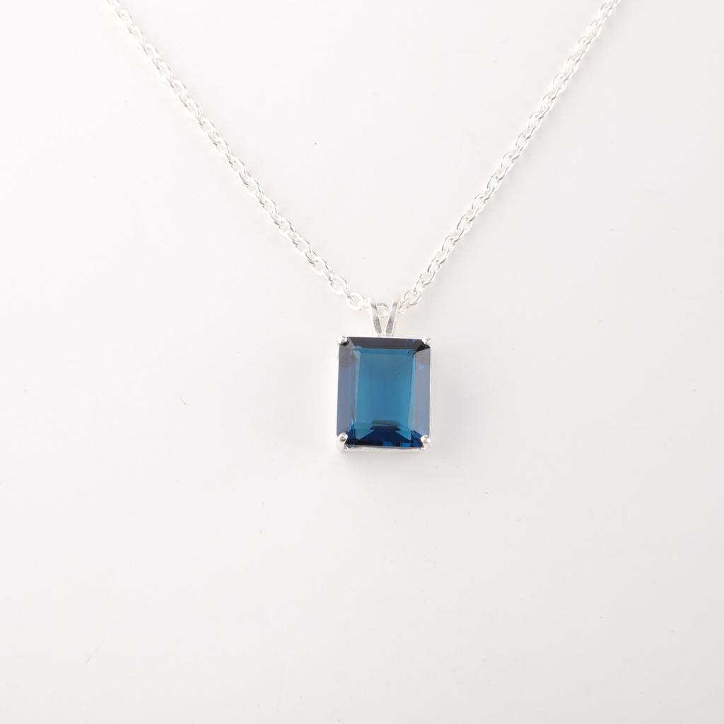 London Blue Topaz Gemstone 925 Stamped Silver Jewelry Rectangle Pendant For Gift PP-58-6