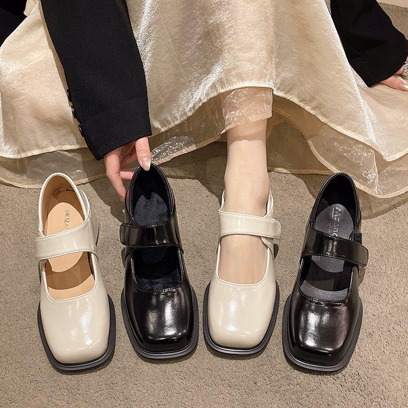 Spring Square Head French Black High Heel Niche Year Mary Jane Shoes Women'S British Style Thick Heel Single Shoes Retro Style