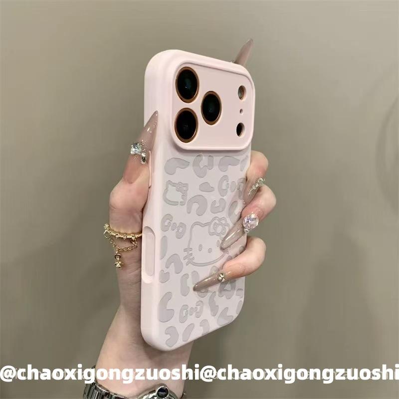 Ins Autumn and Winter Leopard Print KT Cat Liquid Silicone Bracket for iPhone17promax Apple 16 Mobile Phone Case 15
