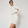 Langarm Rippen Geraffte Bandage Sexy Mini Kleid Herbst Winter Frauen High Neck Gestrickte Reine Party Elegante Outfits