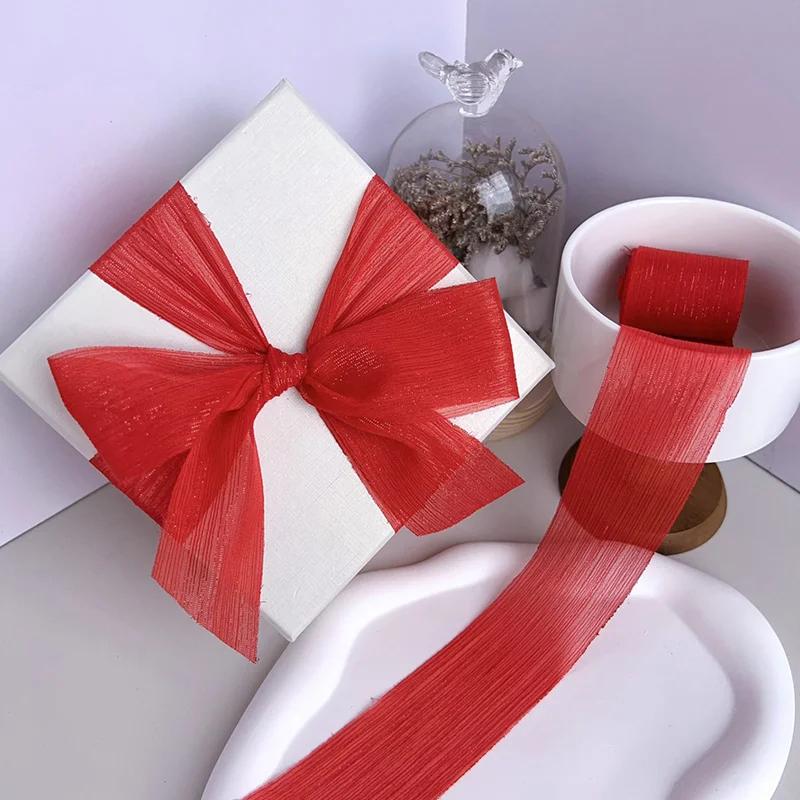 Silver Sparkling Yarn Ribbon Chiffon Wedding Wrinkle Mesh Accessories Bright Silk Wrinkle Gift Box Flower Bundle Packaging