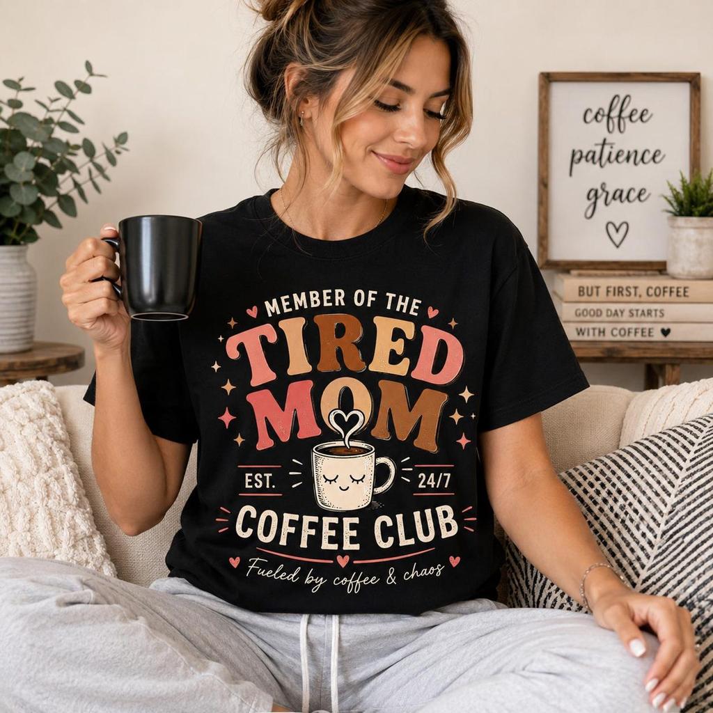 Tired Mom Coffee Club Shirt, Comfort Colors Tee, Motherhood Coffee Lover Gift