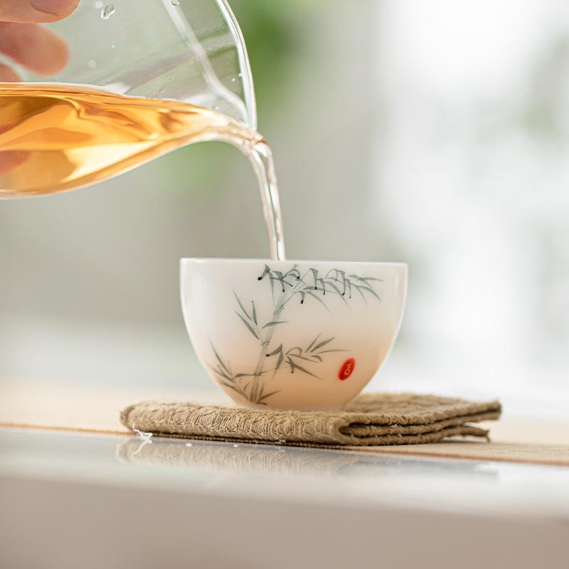 Ice Type Jade Porcelain Hand-painted Teacup Handmade Flower Rhyme Single Cup Home Office Kung Fu Tea Cups