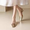 Fashion 2024Designer Summer Silvery Women Sandals Fashion Shallow Singbacks Slip On Shoes Ladies Outdoor Party Dress High Heel Sandalias