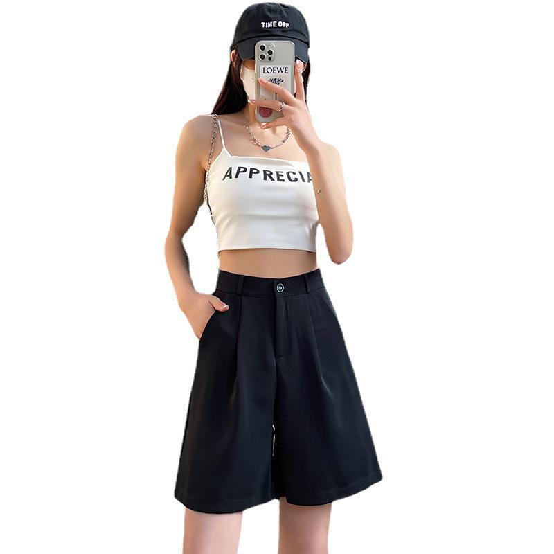 2024 Autumn High-Waist Women's A-Line Slimming Mid-Length Wide-Leg Shorts