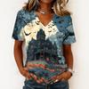 Women Casual Short Sleeve Pullover V Neck Top Halloween Ghost Print Lightweight Comfortable Blouse for Everyday Wear