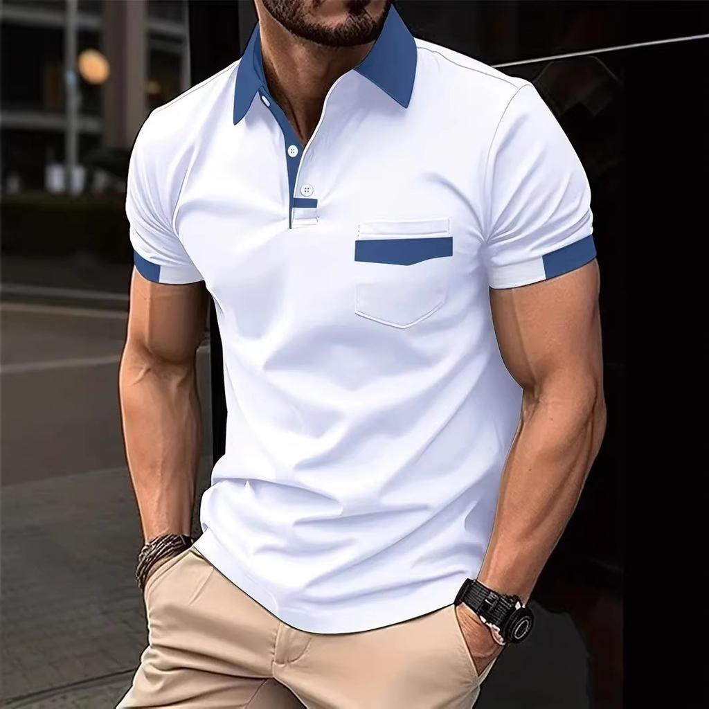 Men Simple Color Block Pocket Printed Polo Shirt