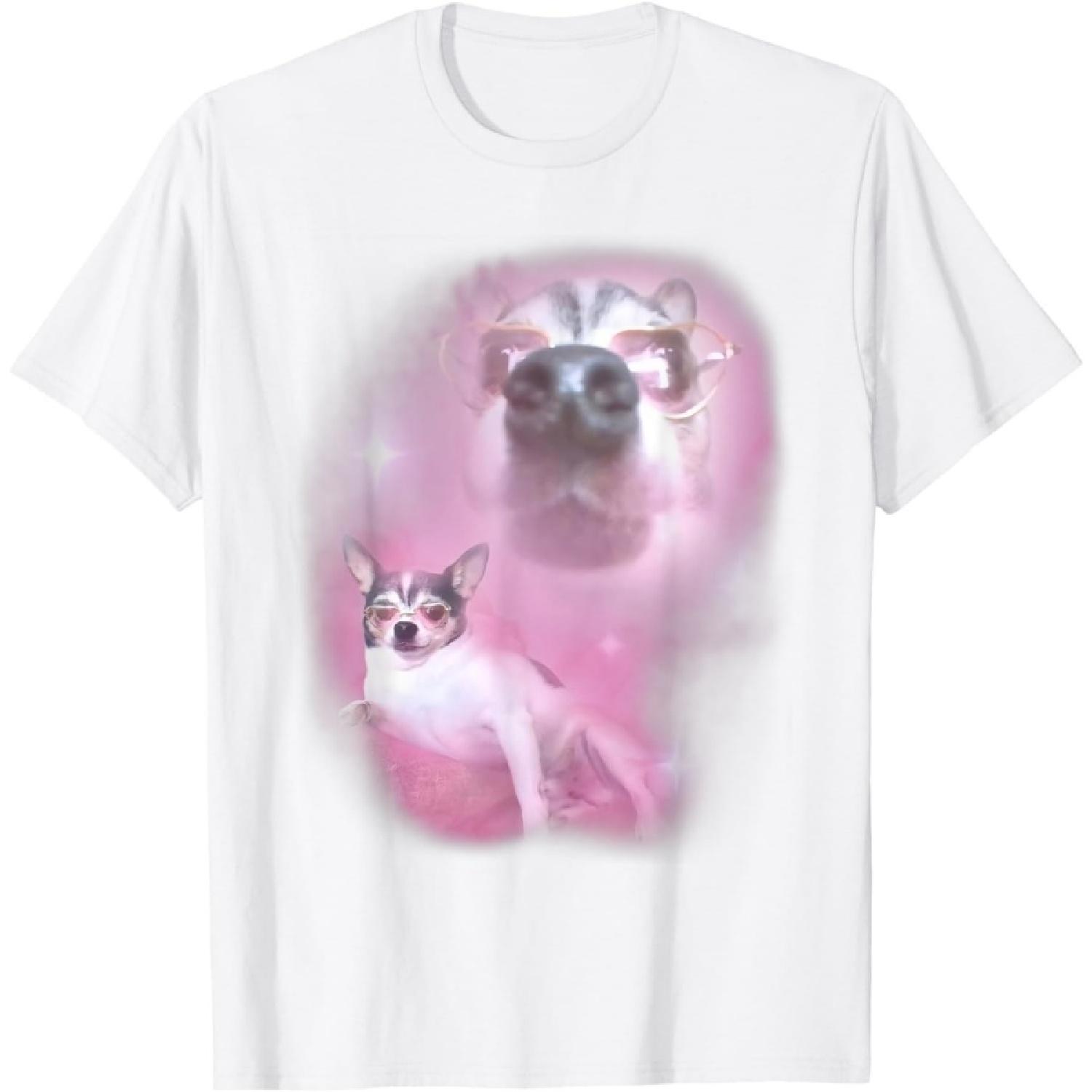 WESFY Cool Dog Meme with Sunglasses Quirky Pink Vintage Vibes T-Shirt S