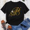 Custom Name Letter Combination Gold Letter Font Short Sleeve Tops Black T-shirt Female Tops