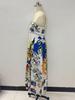 In Stock 2026: Graffiti Print Wide Hem Spaghetti Strap Dress for Women - Casual European & American Style