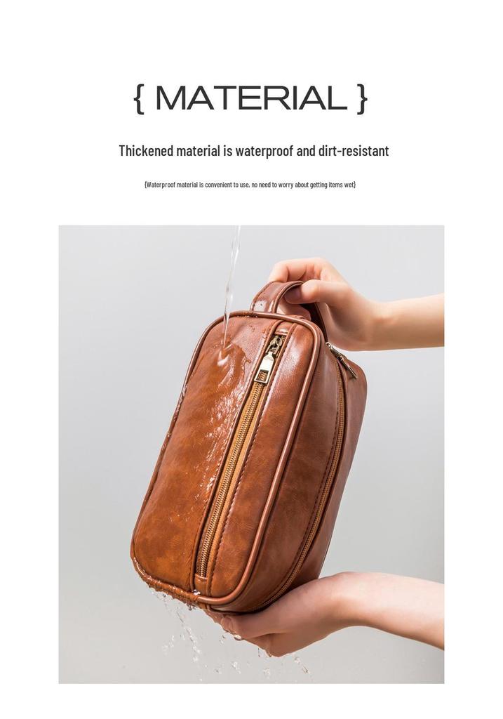 Men's Luxury PU Leather Makeup Bag - Large Capacity, Handheld, Elegant Wash Bag