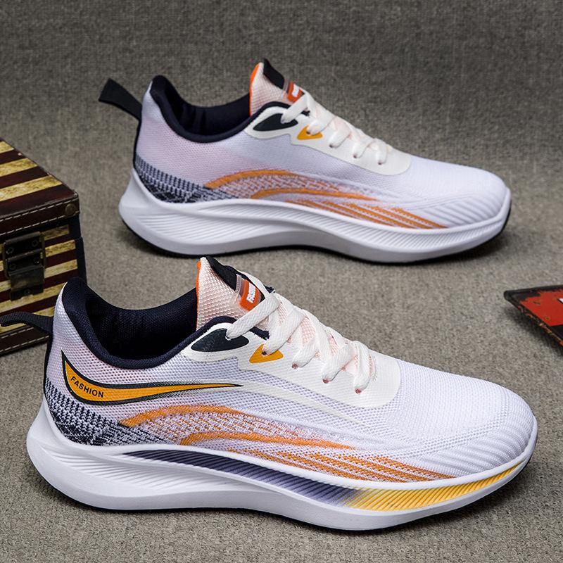 

2024 new men s sports shoes Korean version of flying woven breathable trend men s shoes platform explosion Internet celebrity casual running shoes 39