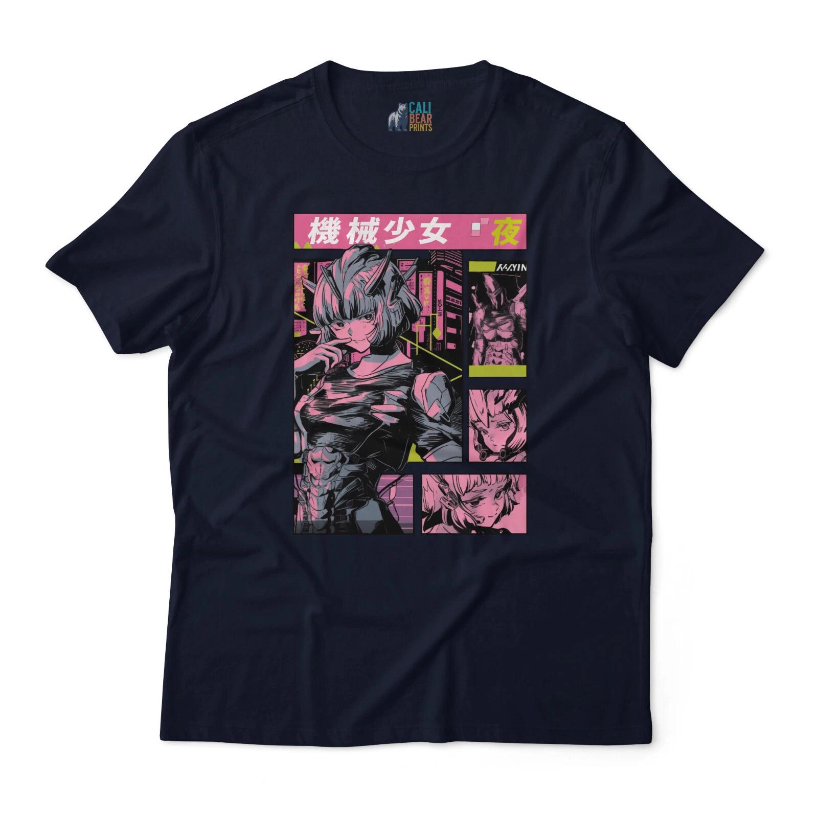 Cyberpunk Anime T shirt - Graphic Tee - Futuristic Mecha Girl Design XL