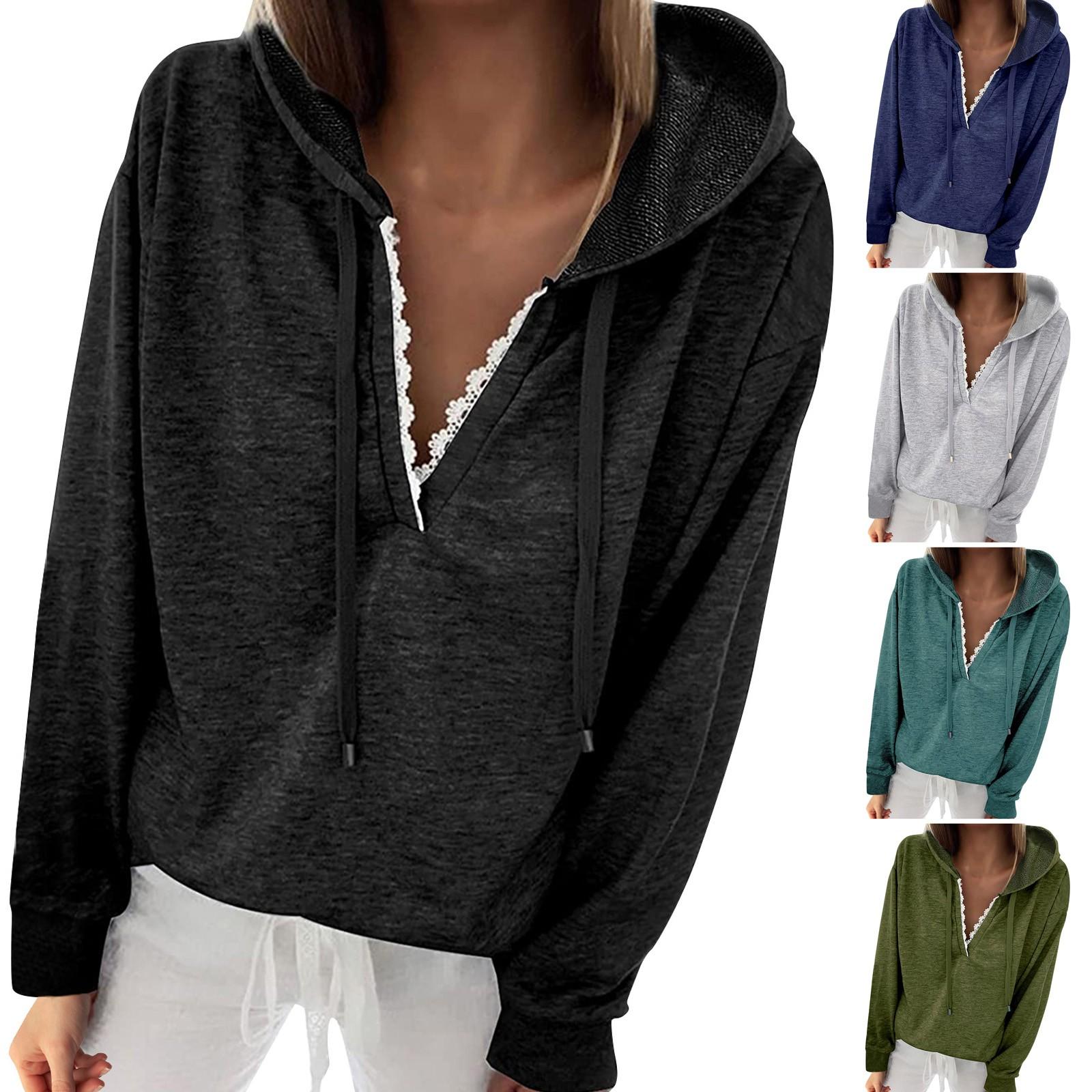

Модные женские пуловеры с кружевными топами, повседневные толстовки с карманами и длинными рукавами