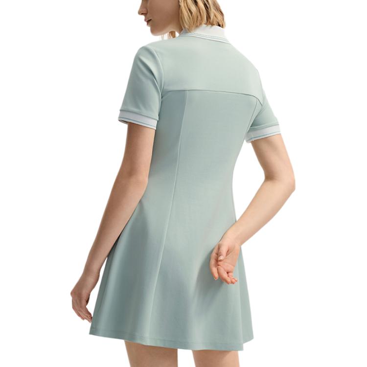 Fila White Series Knitted Double-Sided Jacquard Casual Versatile Short Sleeve Dress Women Dresses Oatmeal-Gray F11W523310F-GY