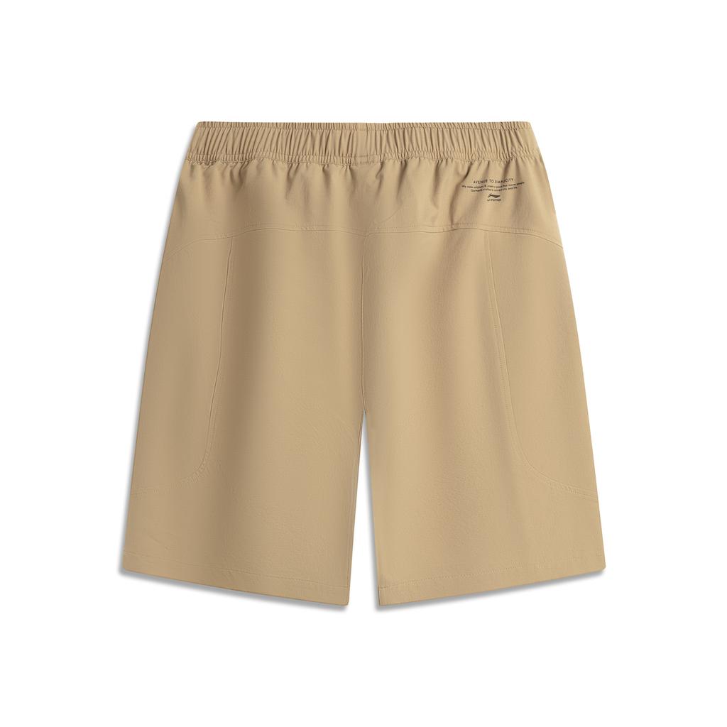 Li Ning Sports Lifestyle Series Solid Color Mid Waist Breathable Versatile Straight Leg Sports Shorts Men shorts Brown Khaki AKSV421-6