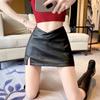 Waterproof Short Mini Skirts Split High Waist A-line Skirt Harajuku PU Leather Skirt  Lady
