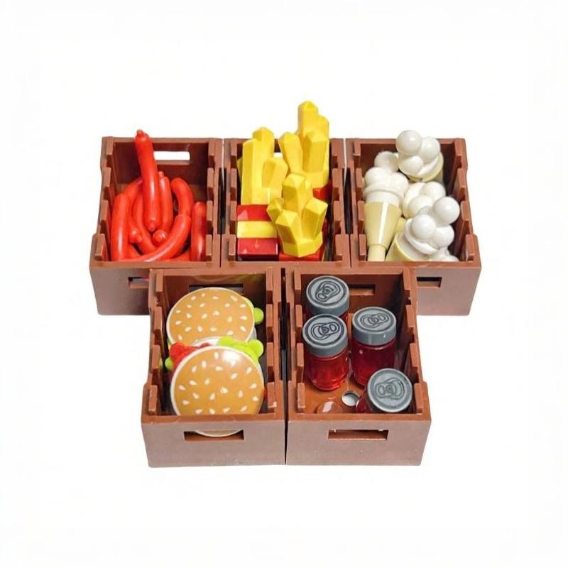 1 Set Foods And Tools Building Blocks Diy Toys Seafood Meat Vegetables Fruit Dessert Dishes Small Particle Blocks