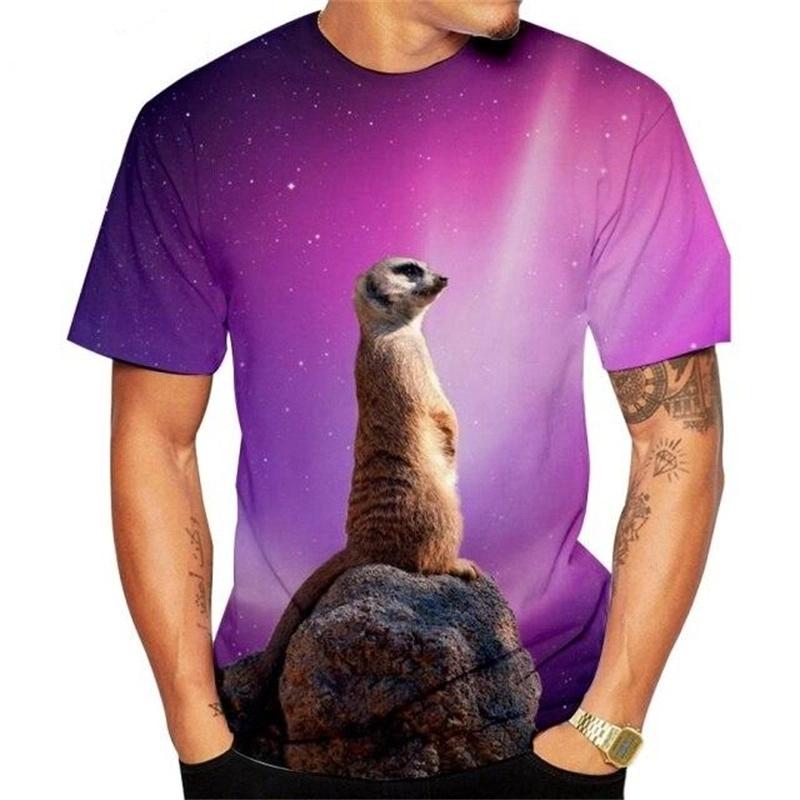 3D-gedrucktes Erdmännchen lustiges T-Shirt Herren Casual Rundhals Kurzarm Streetwear Herren Top