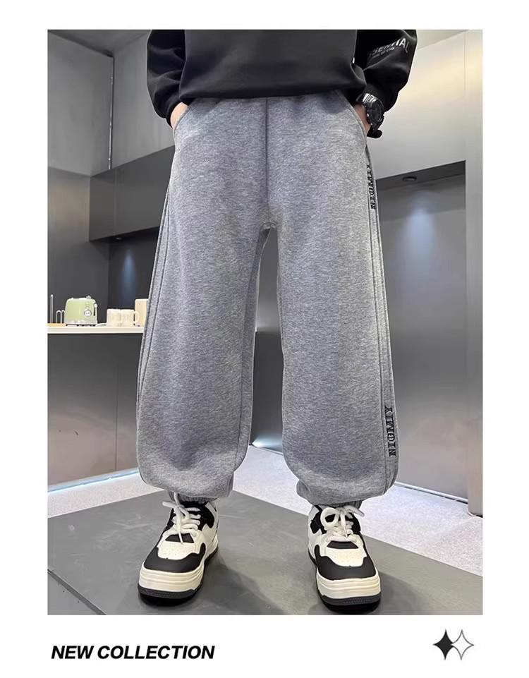 Baumwoll-Jogginghose für Jungen - Grau/Schwarz, Lässige Sportbekleidung für Frühling & Herbst, Größen für mittelgroße & große Kinder
