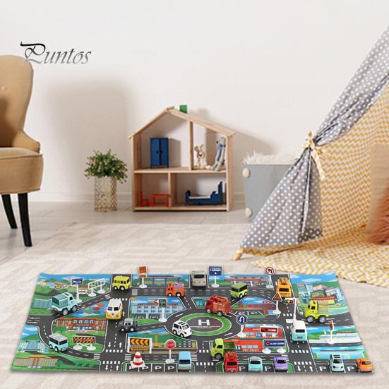 Family Game Room Floor Mat Kids City Life Play Mat, Educational PVC Road Traffic Carpet, Rug Non-slip Urban Parking Scene Area for Toddlers