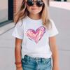 Girls' Casual Colorful Heart-patterned T-shirt for Summer, Children's Fashionable Short-sleeved T-shirt