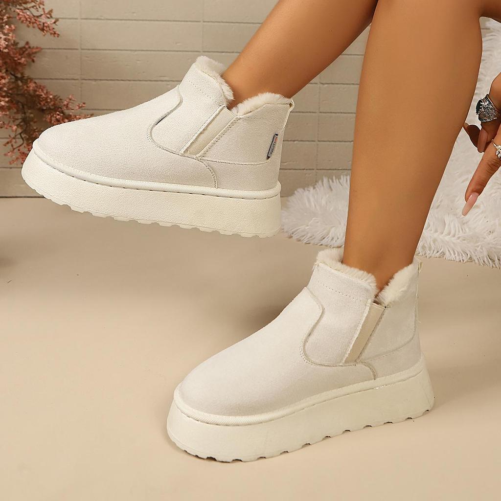 Plus Size Women's Thick Sole Winter Snow Boots - Fur-Lined, Low Cut, Warm Velvet Style