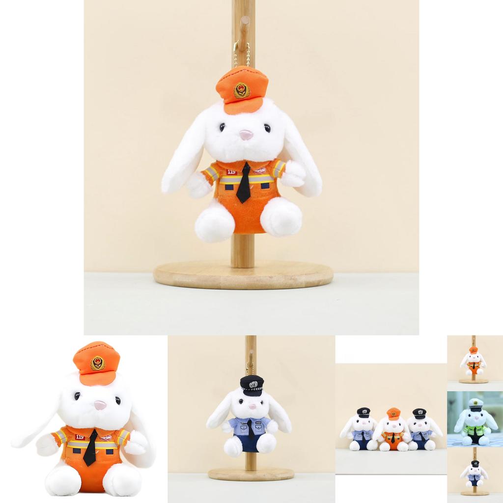 Cute Firefighter Bunny Plush Toy Charming Keychain Soft Short Plush