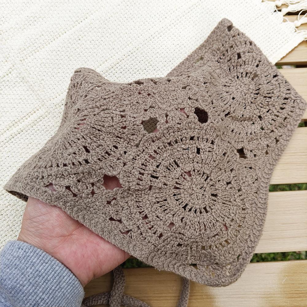 Handmade Crochet Hair Scarf Knitting Half Skirt Butt Curtain Hollow Out Triangle Headscarf Tied DIY Elegant Hair Accessories